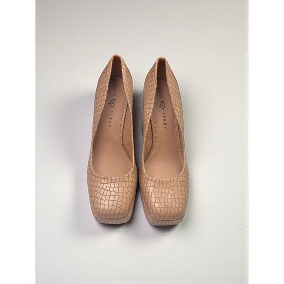 Katy Perry Uplift Nude Croc Block Heel Pumps Size 11W Platform Manmade *SEE PICS - Picture 1 of 12